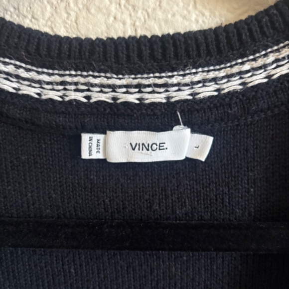 Vince Textured Stripe Cotton V-Neck Sweater - Picture 3 of 3